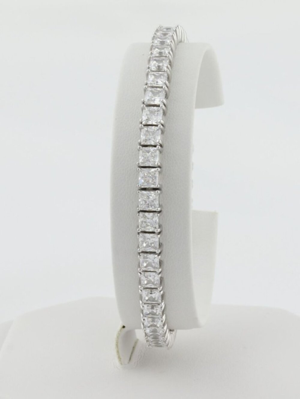 Sterling Silver Sparkly Brilliant Princess Cut Cubic Zirconia Tennis Bracelet - Picture 3 of 8